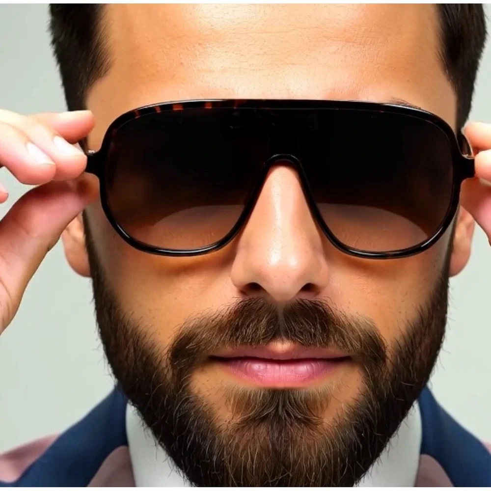 One piece Lens Shield Sunglasses Tortoiseshell Gradient Lens Fashion Mens‎ Gafas